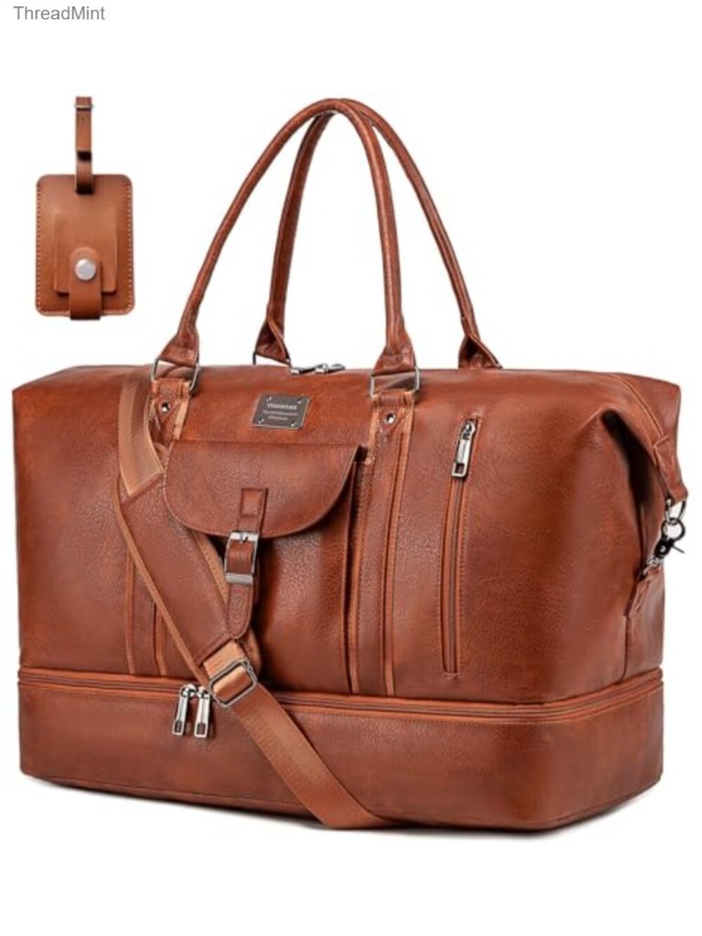 Faux Leather Travel Duffel Bag Large Weekender with Shoes Compartment